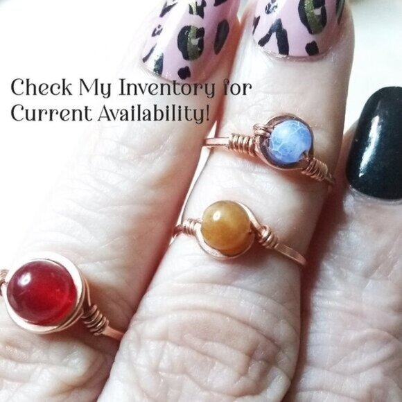 Slim! Dainty! Blue Agate Gemstone Ring + Durable Copper! Sz 5.5 - Custom Size OK - Picture 9 of 11